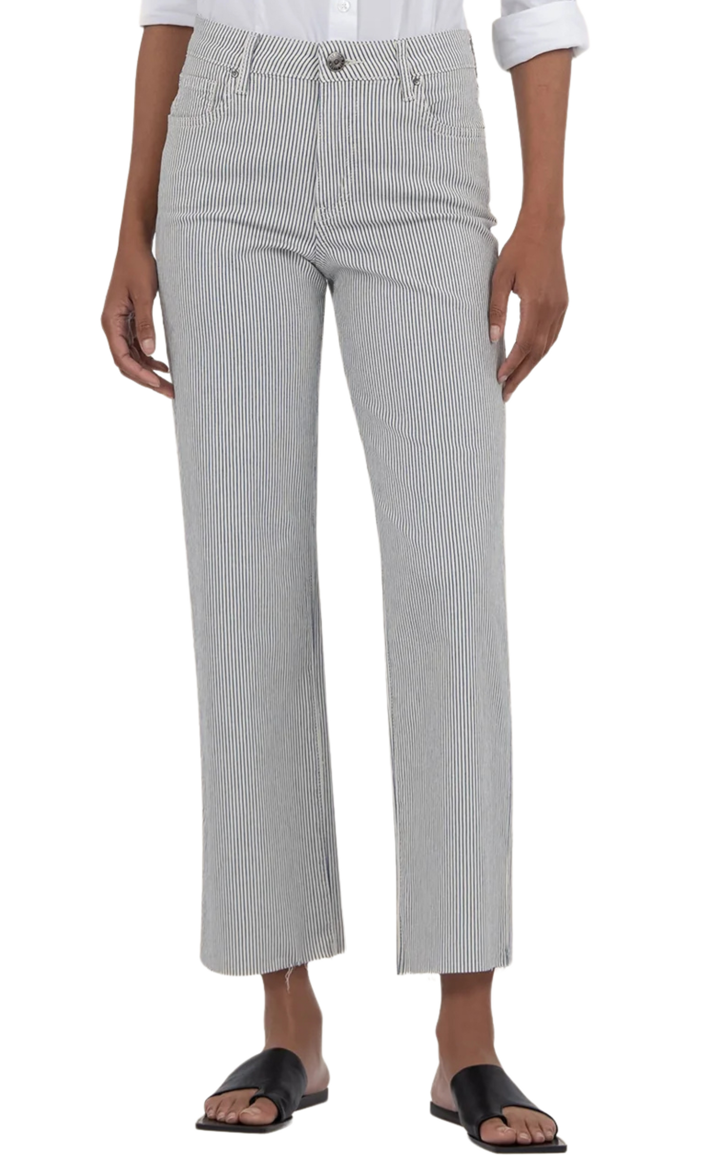 Charlotte High Rise Wide Leg Raw Hem - Railroad Stripe