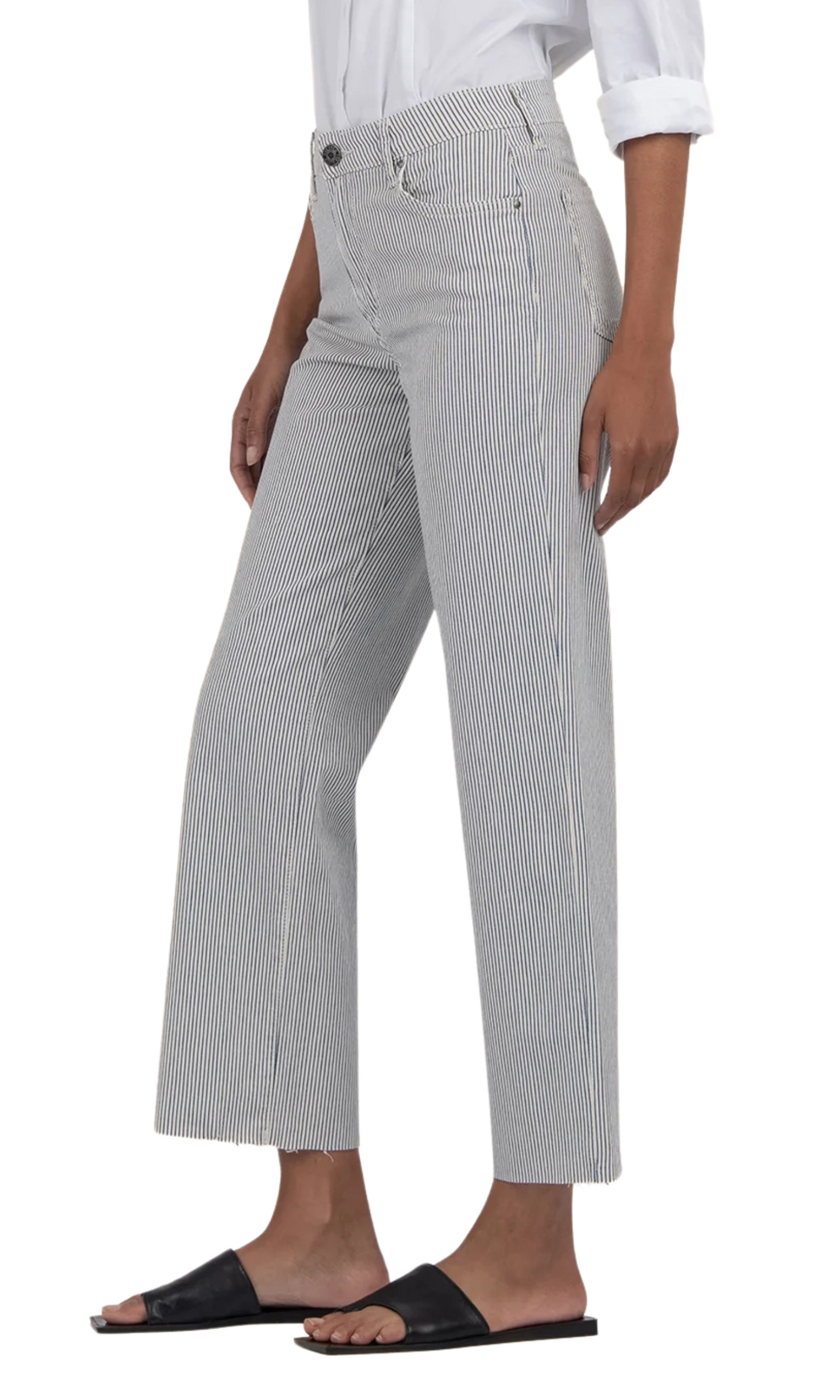 Charlotte High Rise Wide Leg Raw Hem - Railroad Stripe