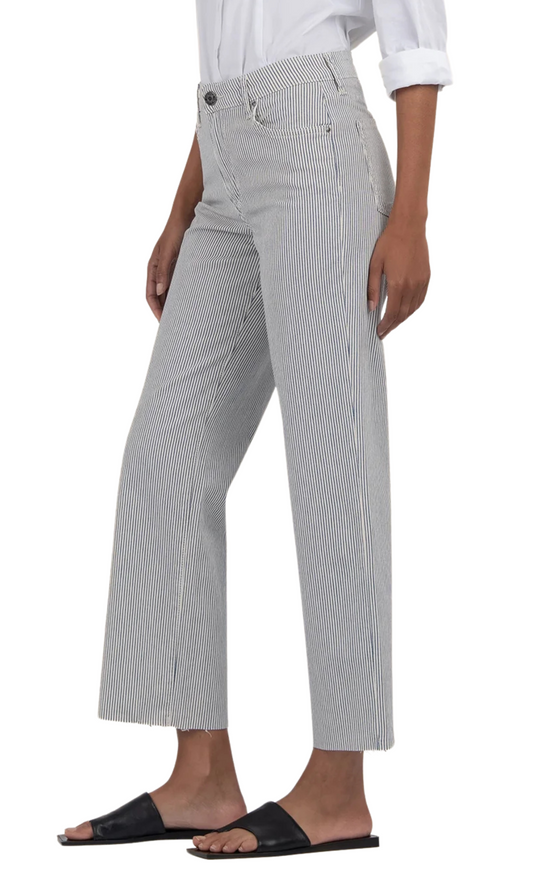 Charlotte High Rise Wide Leg Raw Hem - Railroad Stripe