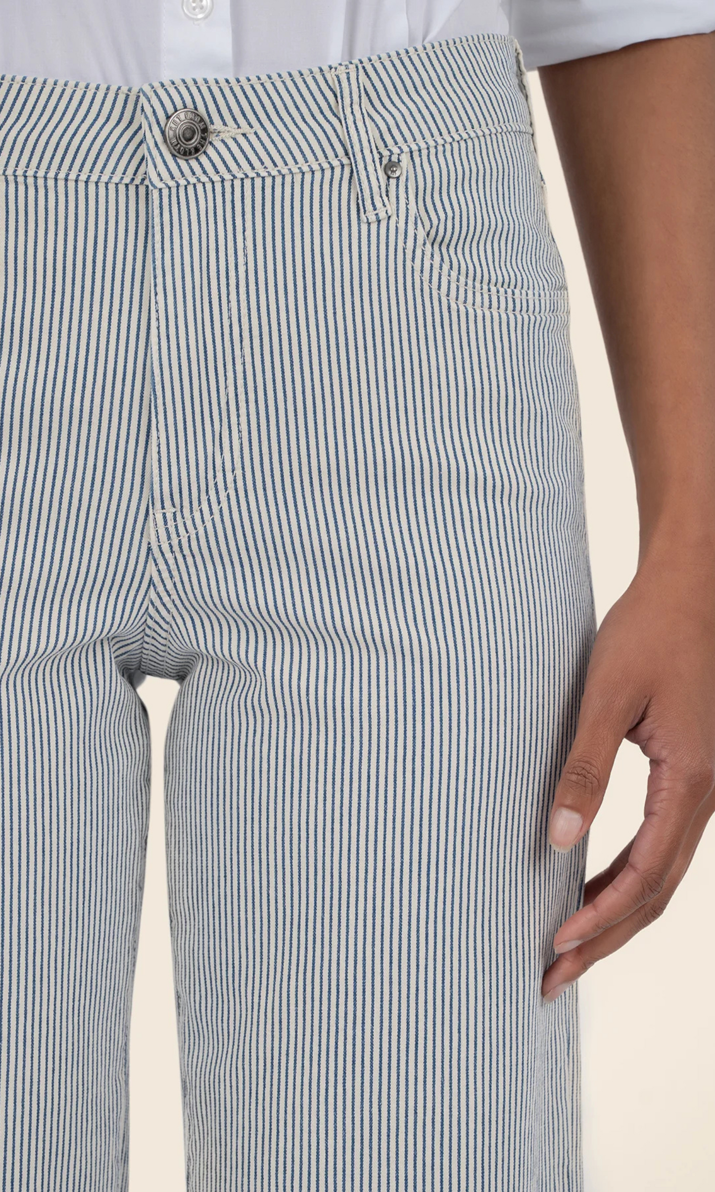 Charlotte High Rise Wide Leg Raw Hem - Railroad Stripe