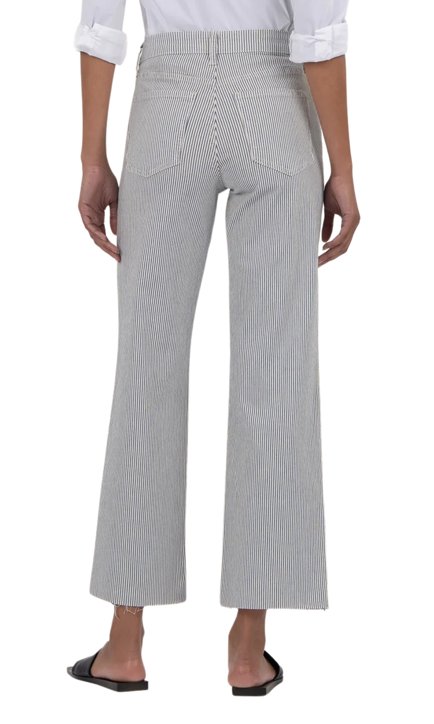Charlotte High Rise Wide Leg Raw Hem - Railroad Stripe