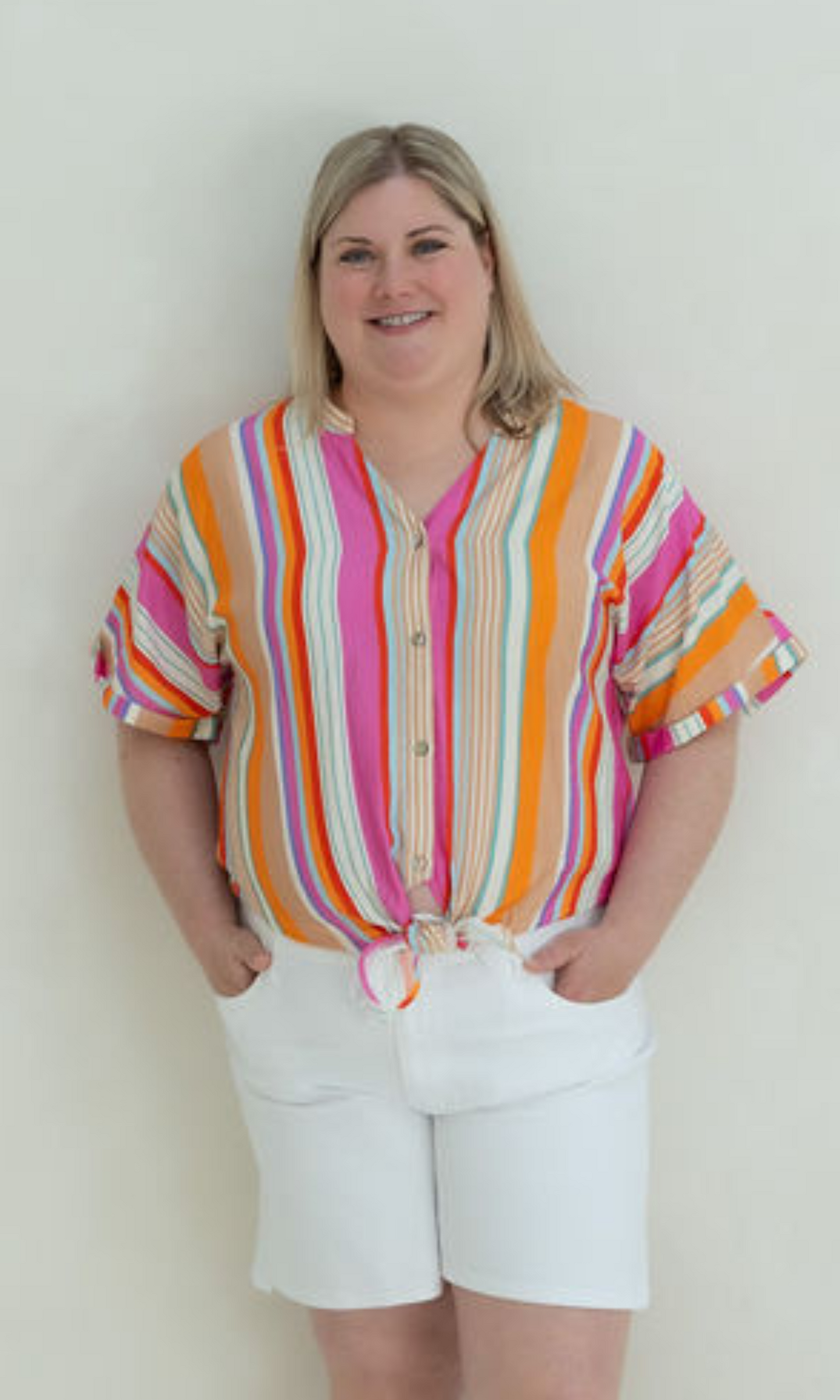 Multi Stripe Front Knot Blouse