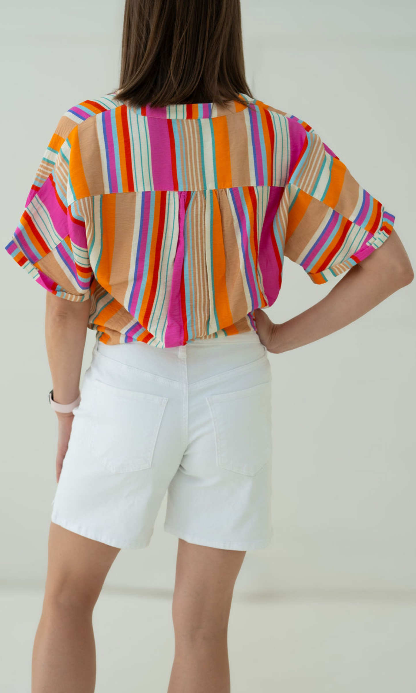 Multi Stripe Front Knot Blouse