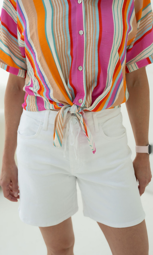 Holly High Rise Short - Optic White/Ties At Waist