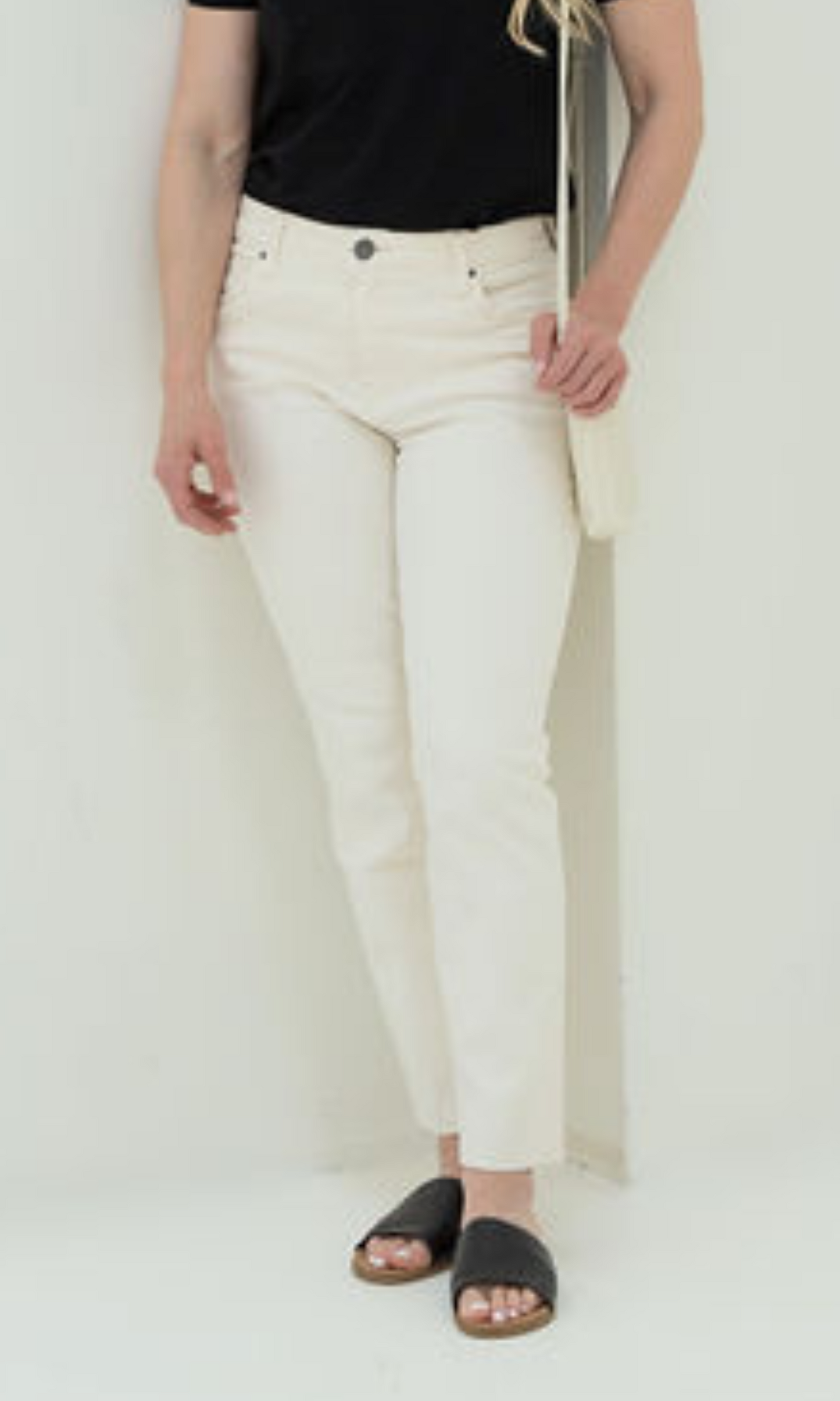 Reese High Rise Fab Ab Ankle Straight Raw Hem - Ecru