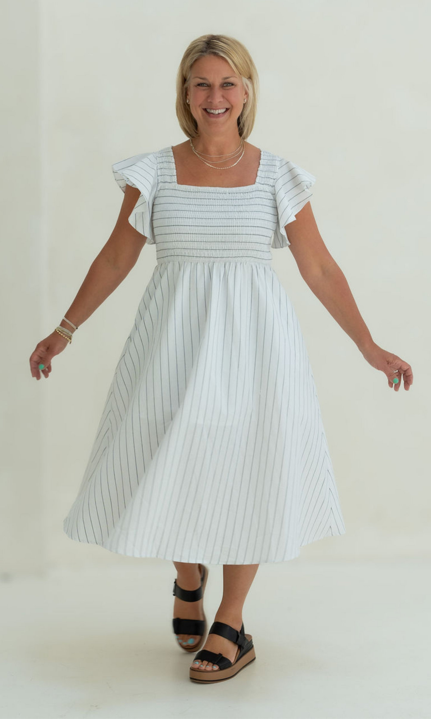 Camille Dress - White Stripe