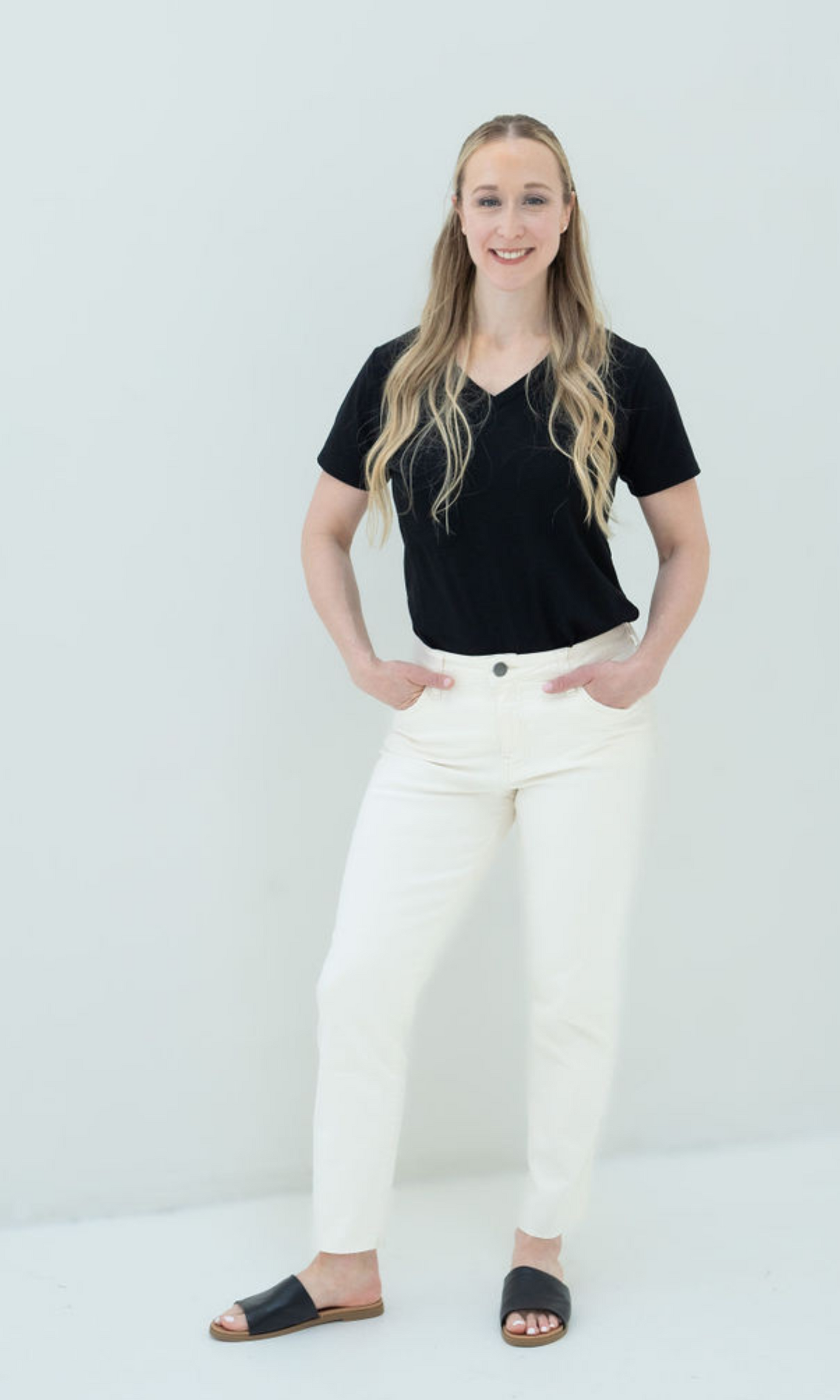 Reese High Rise Fab Ab Ankle Straight Raw Hem - Ecru