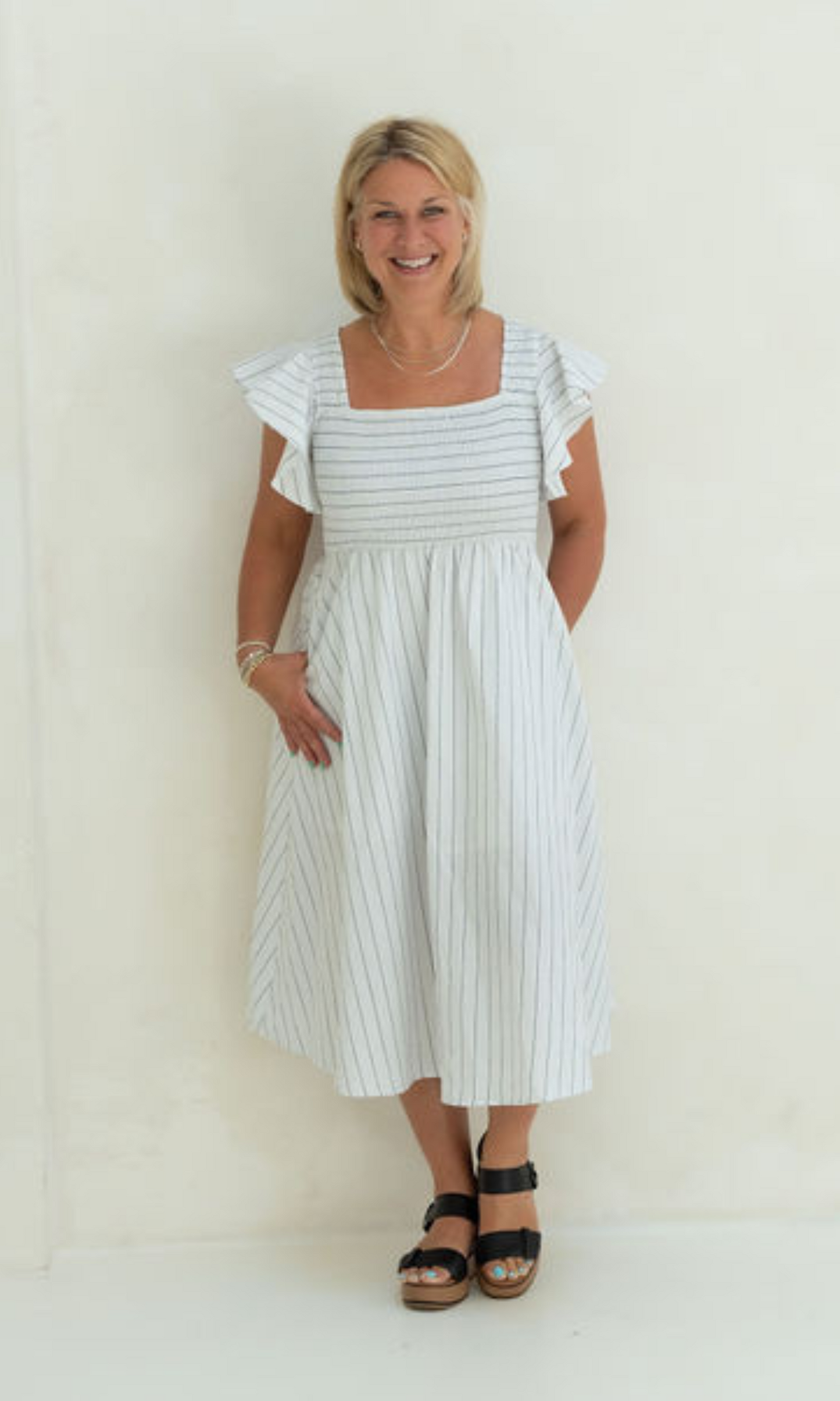 Camille Dress - White Stripe