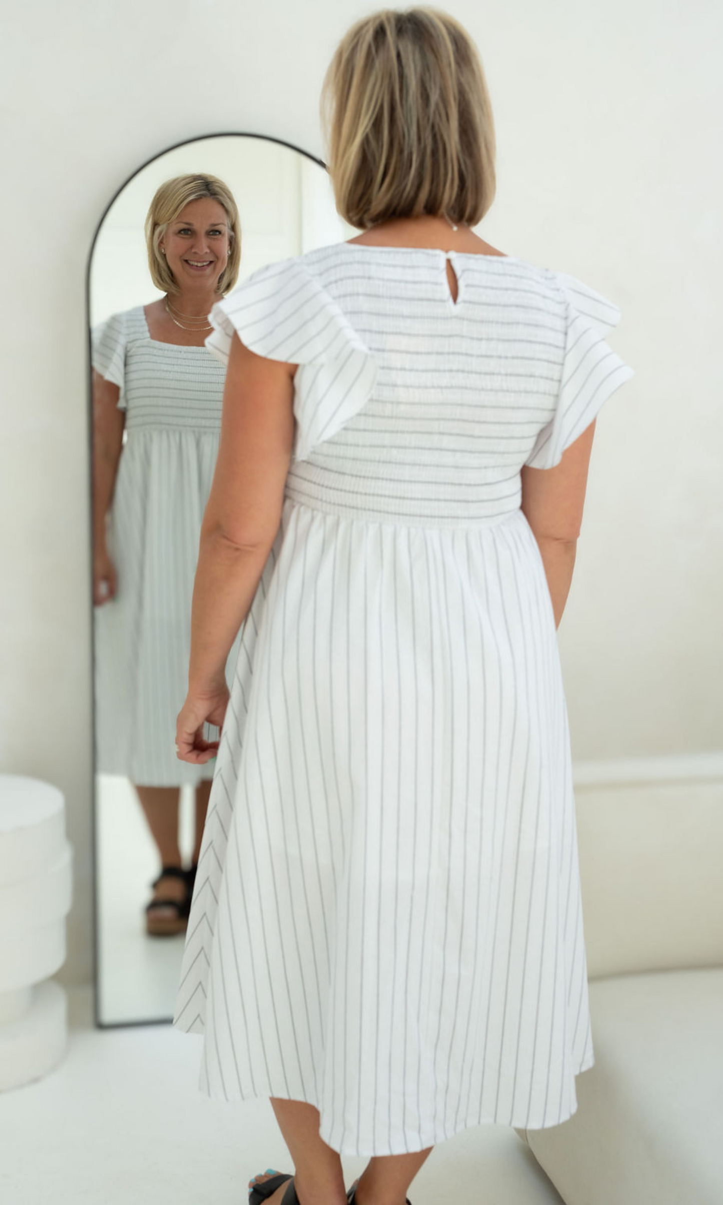 Camille Dress - White Stripe