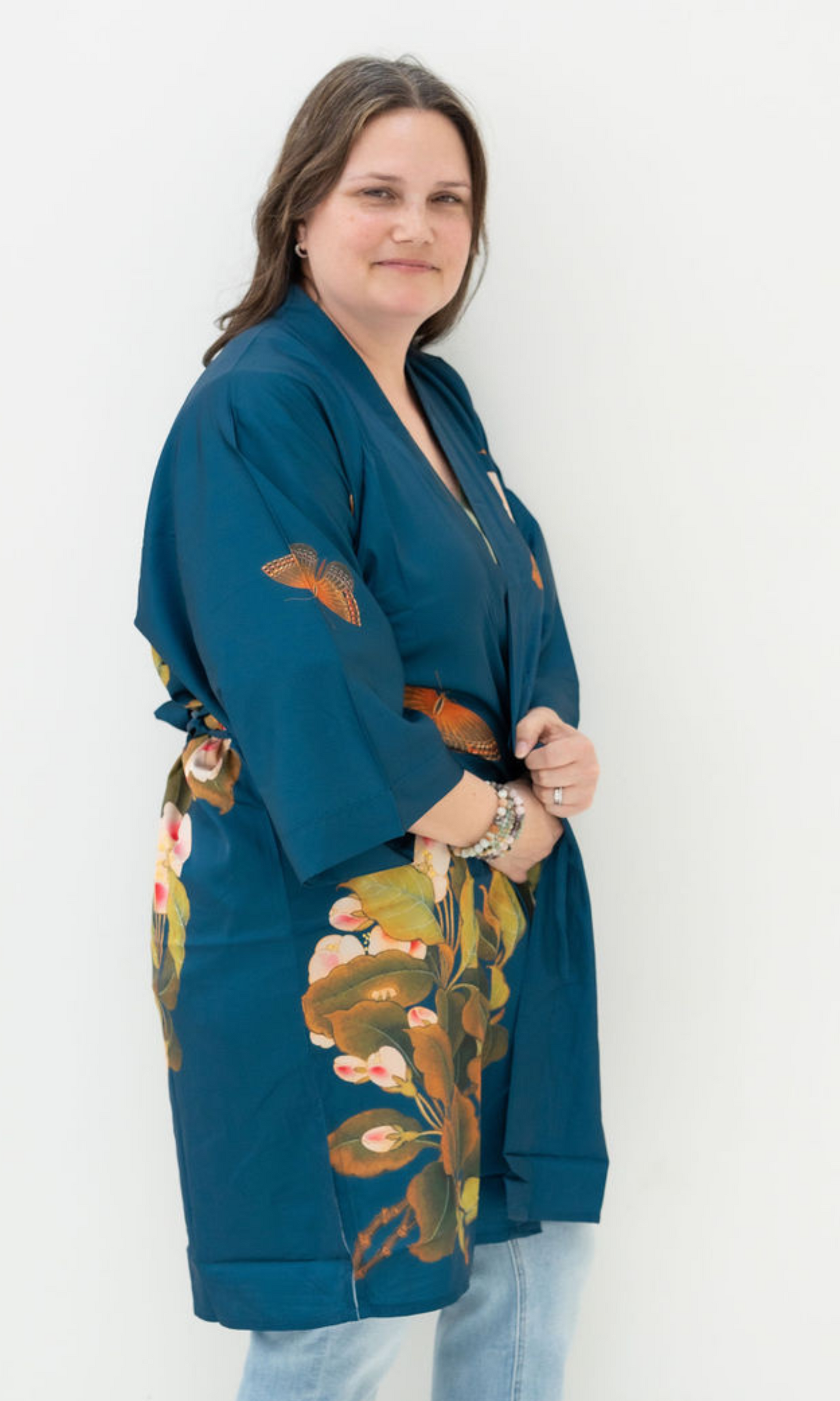 Peony & Butterfly Short Kimono Robe