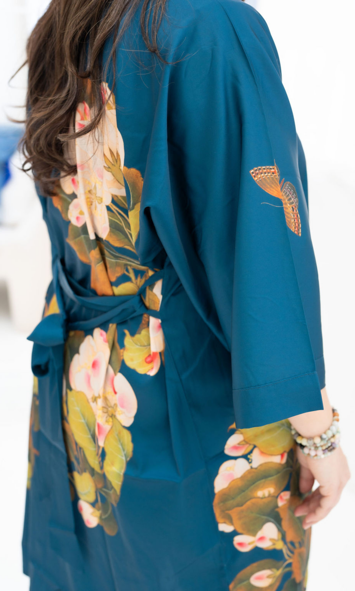 Peony & Butterfly Short Kimono Robe