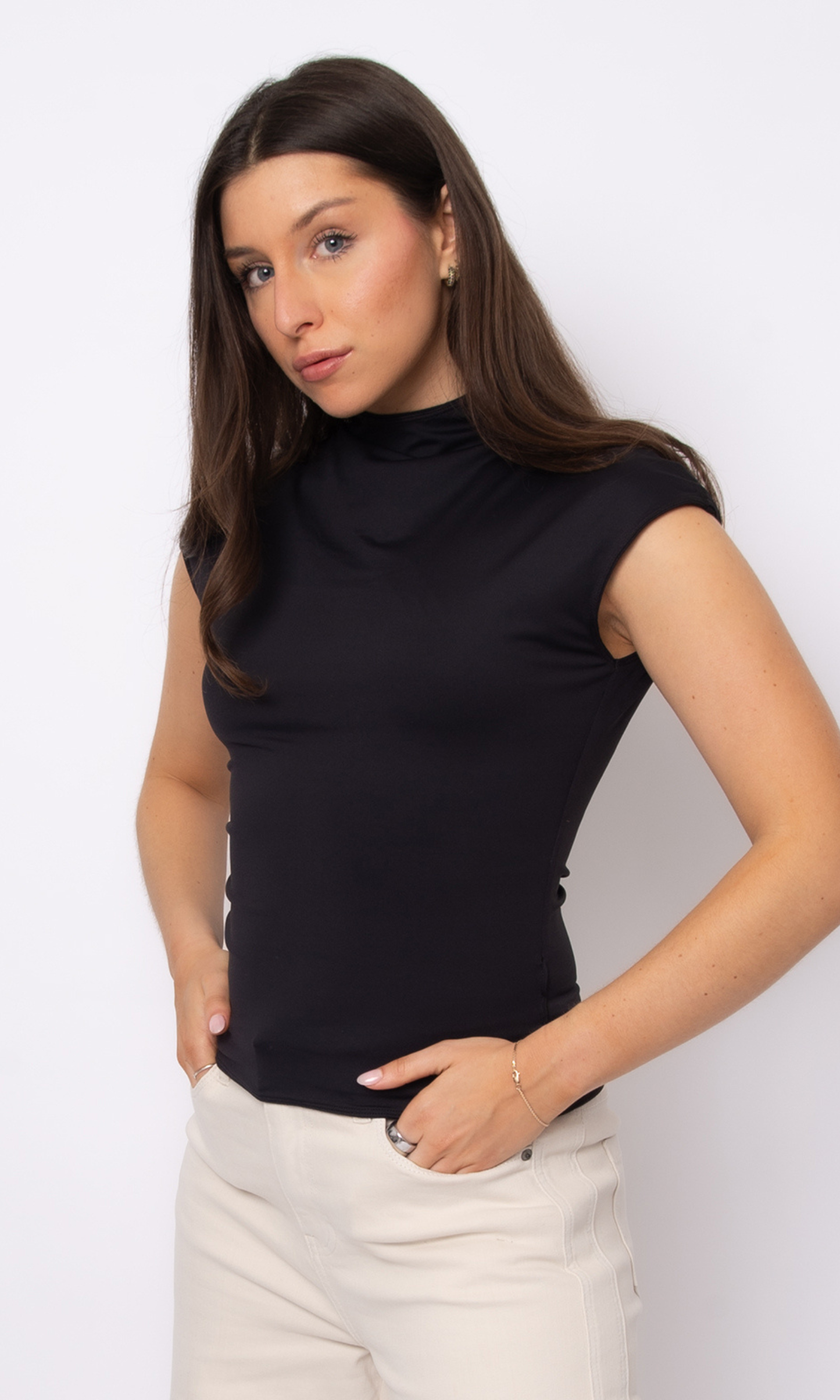 Yvette Funnel Neck Draped Top (Second Skin)