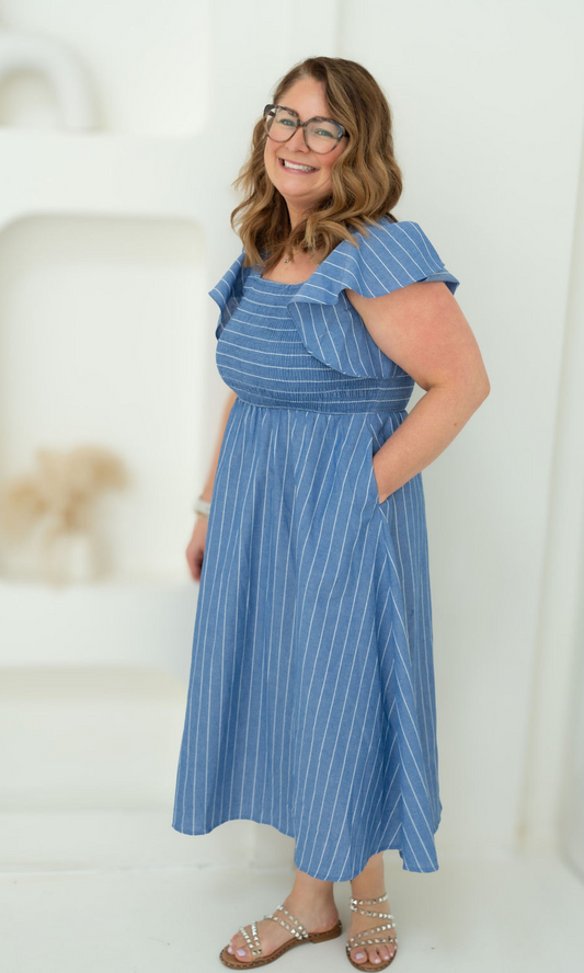 Camille Dress - Blue Stripe