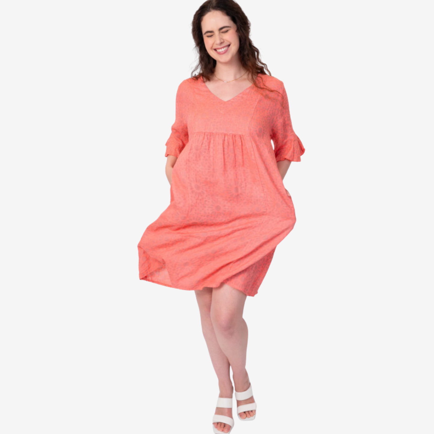 Coral Linen Dress
