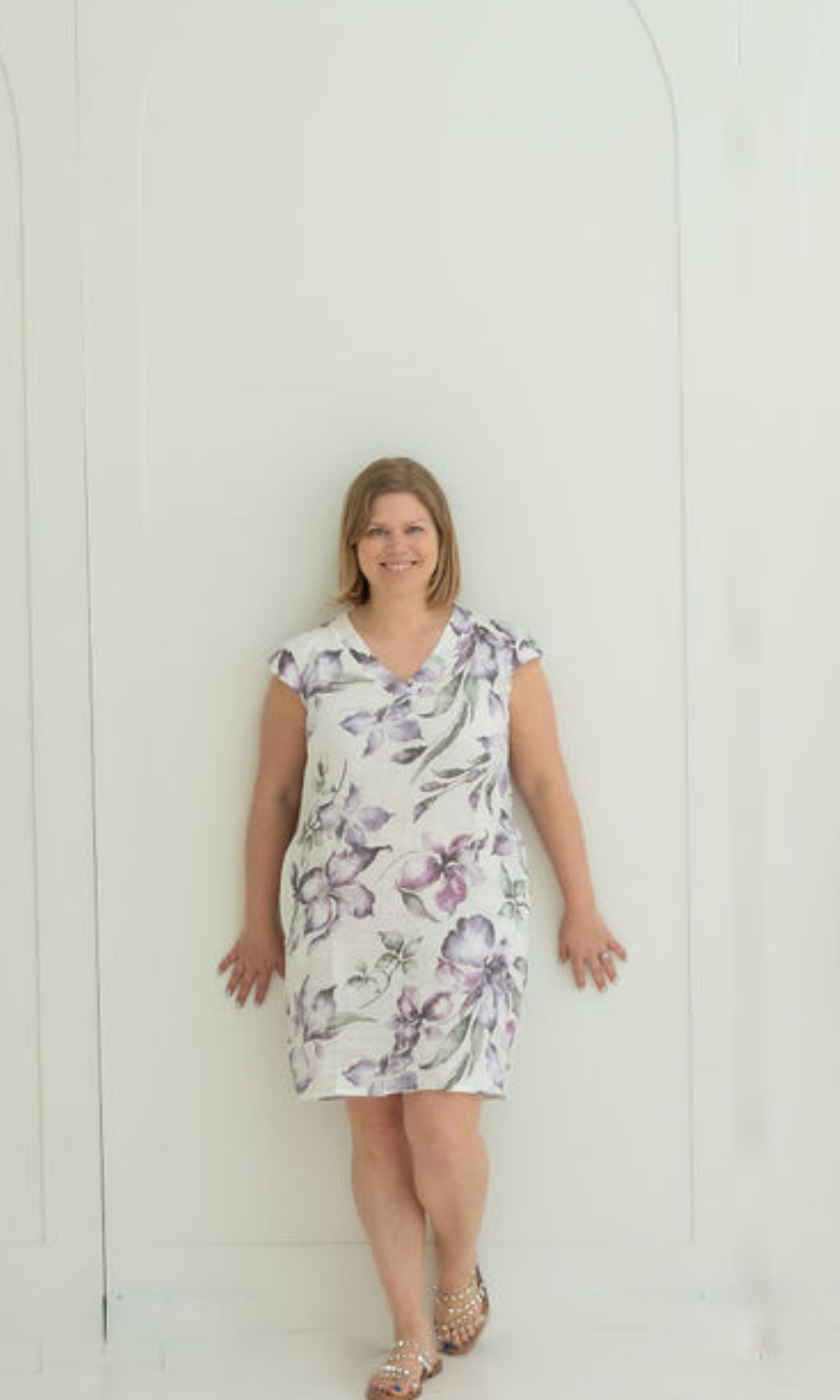 Violet and Green Floral Linen Dress