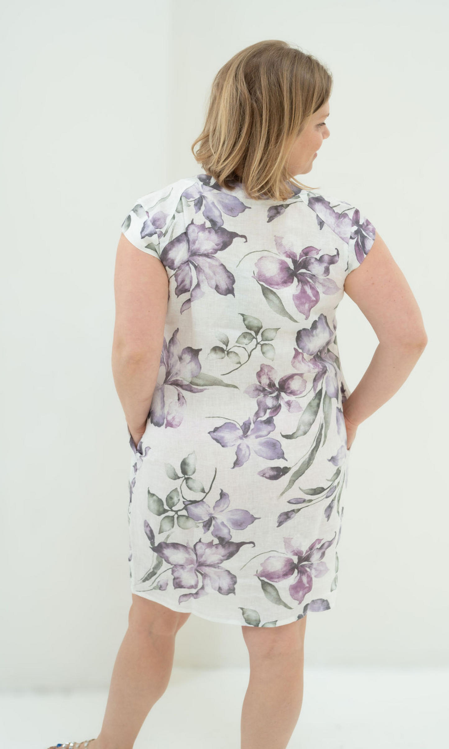Violet and Green Floral Linen Dress