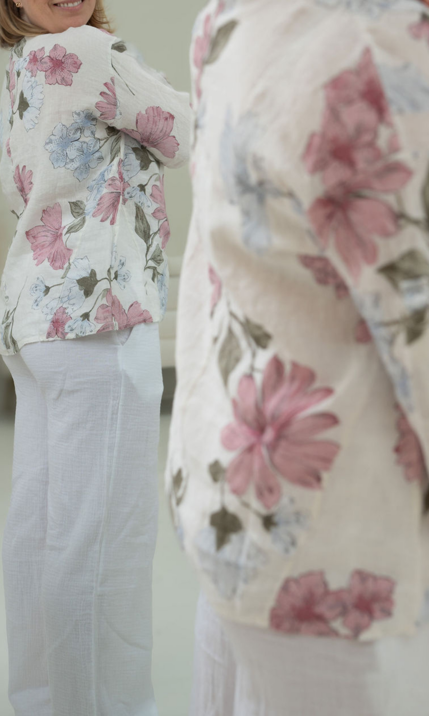 Pink Floral Linen Top