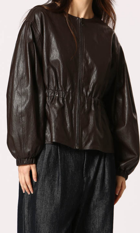 Cinched Vegan Leather Jacket