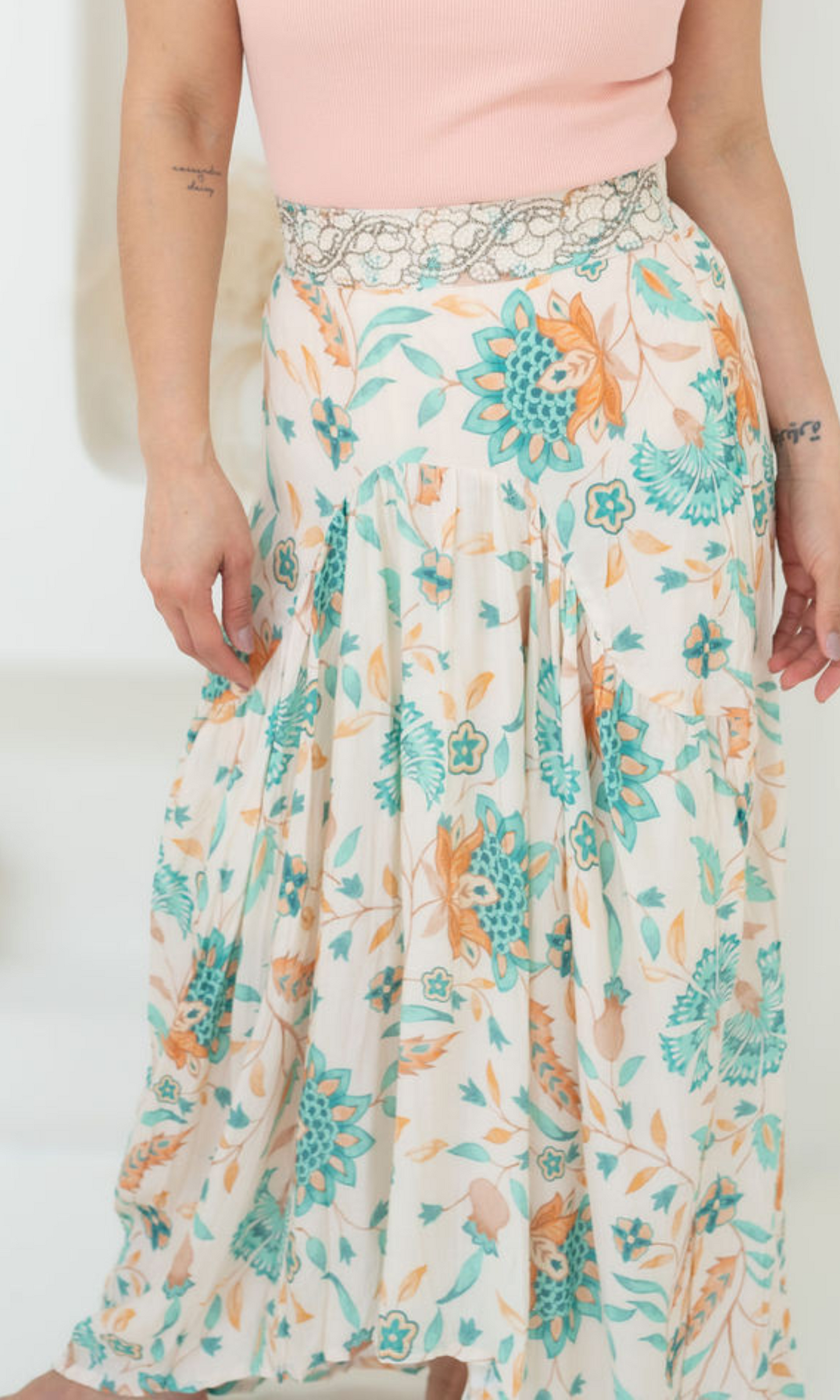 Embroidered Printed Long Skirt
