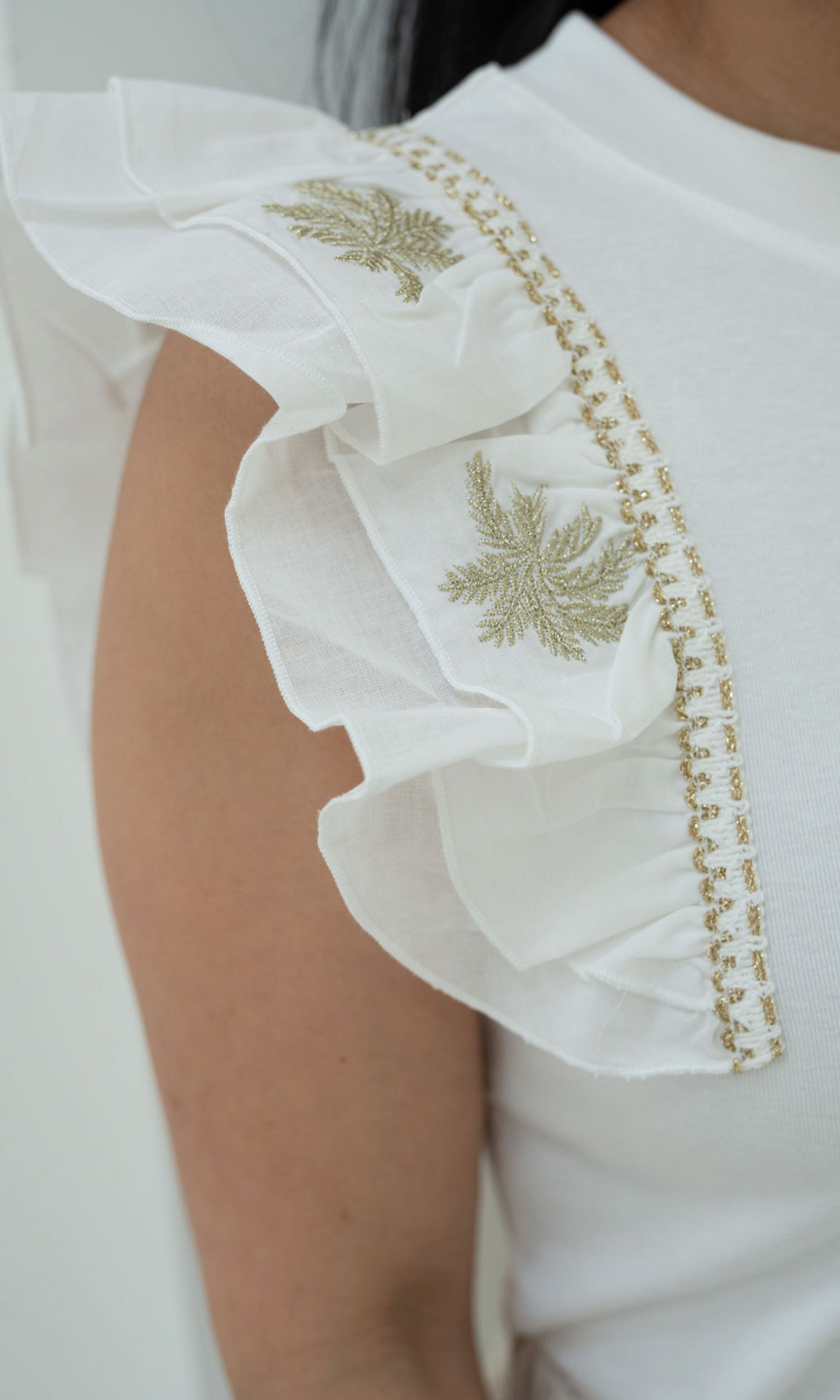 Embroidered Top With Ruffles and Trim
