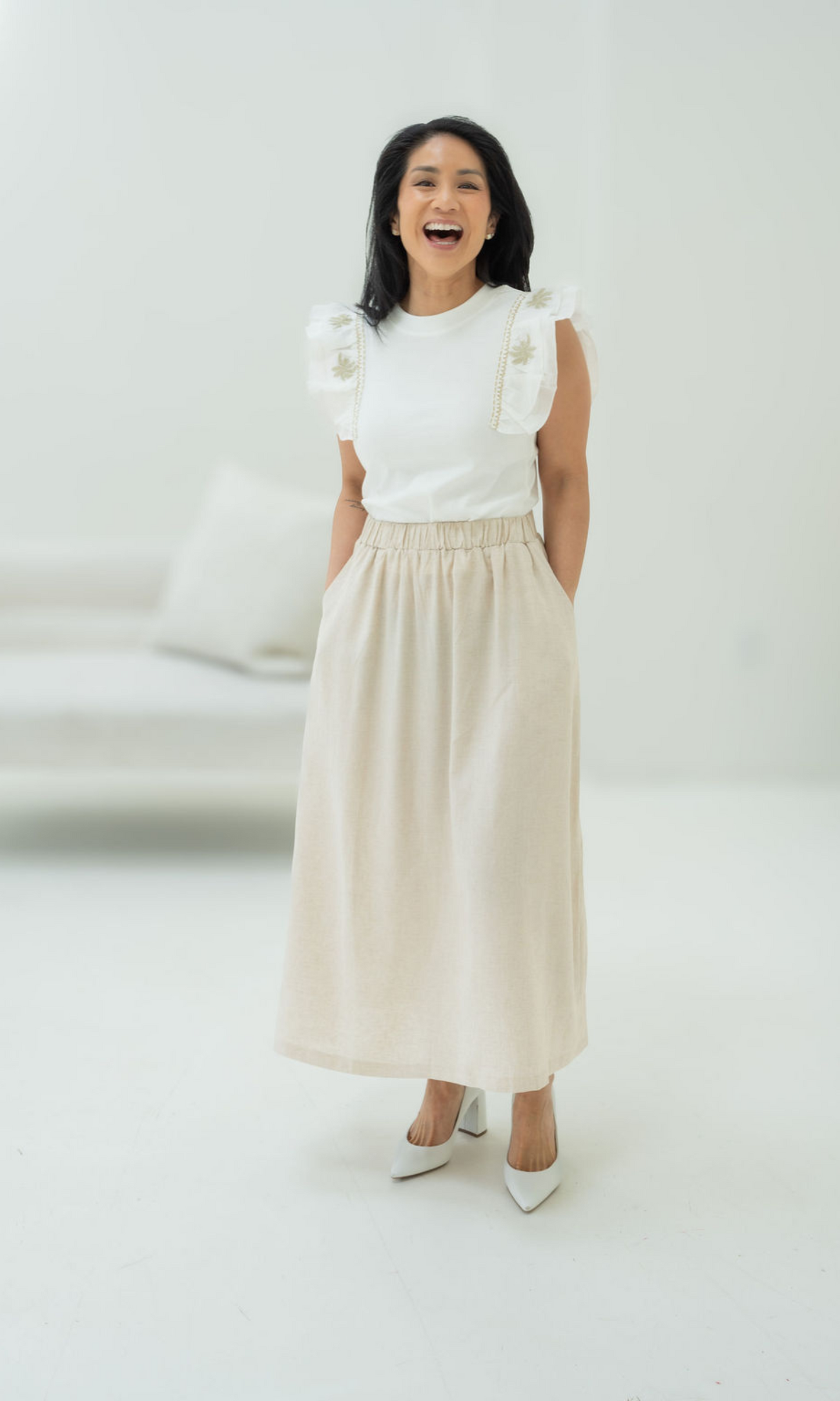 Embroidered Top With Ruffles and Trim