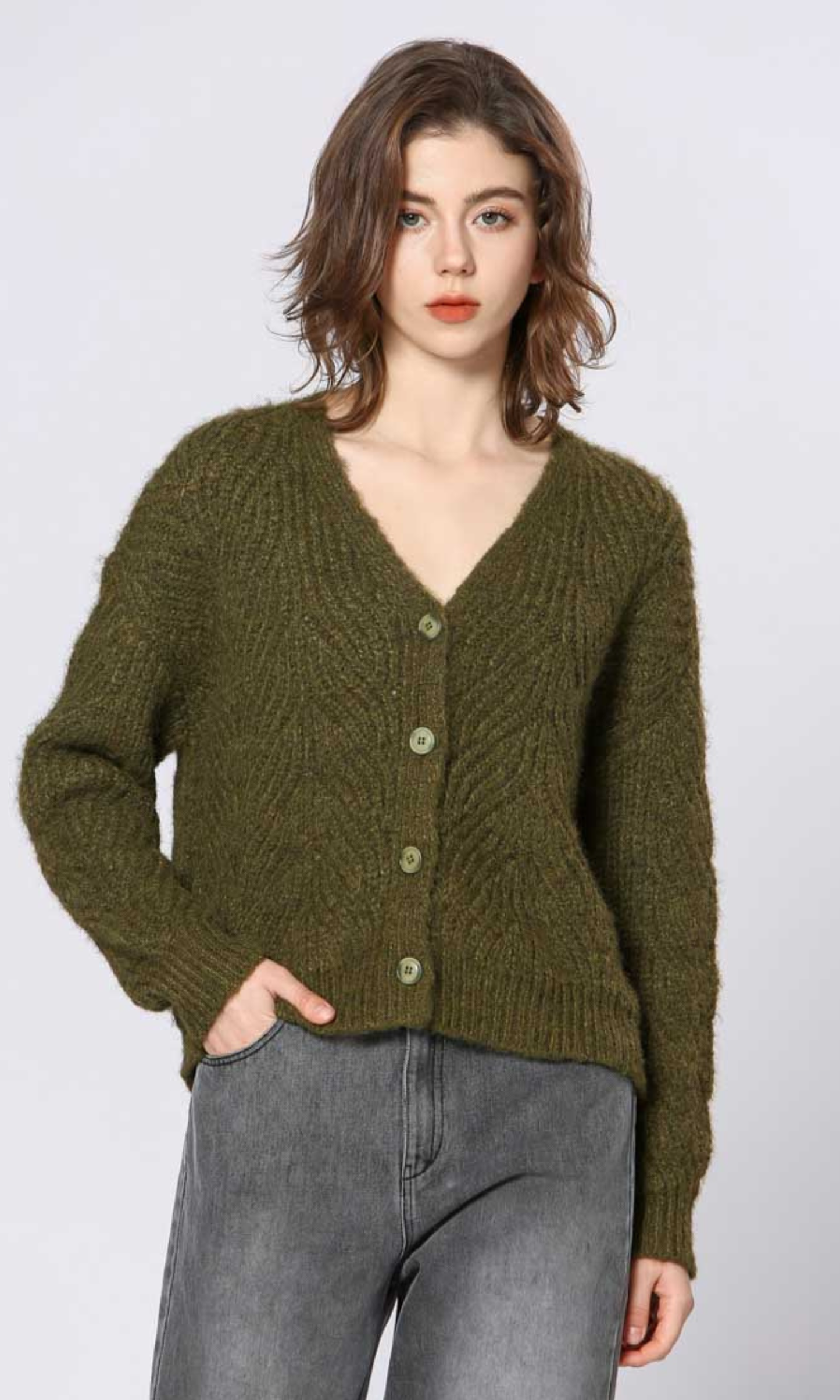 Olive Cozy Button-Up Cardigan