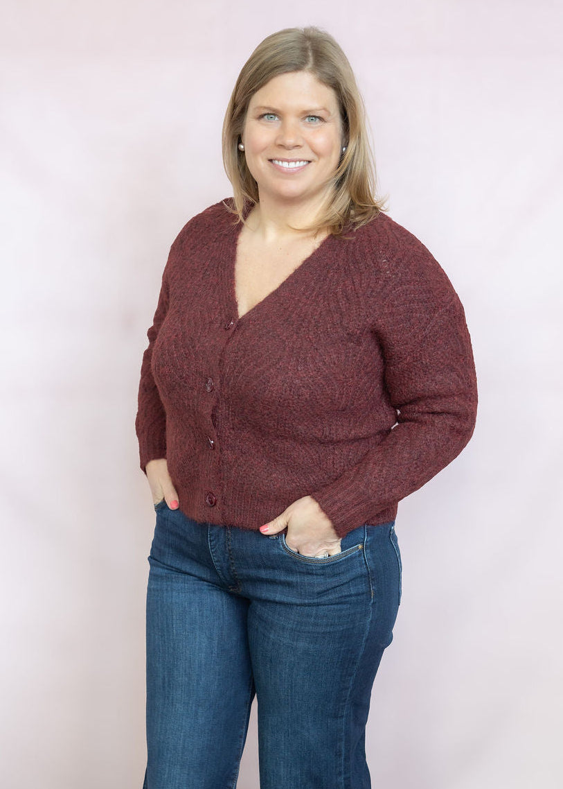 Burgundy Cozy Button-Up Cardigan