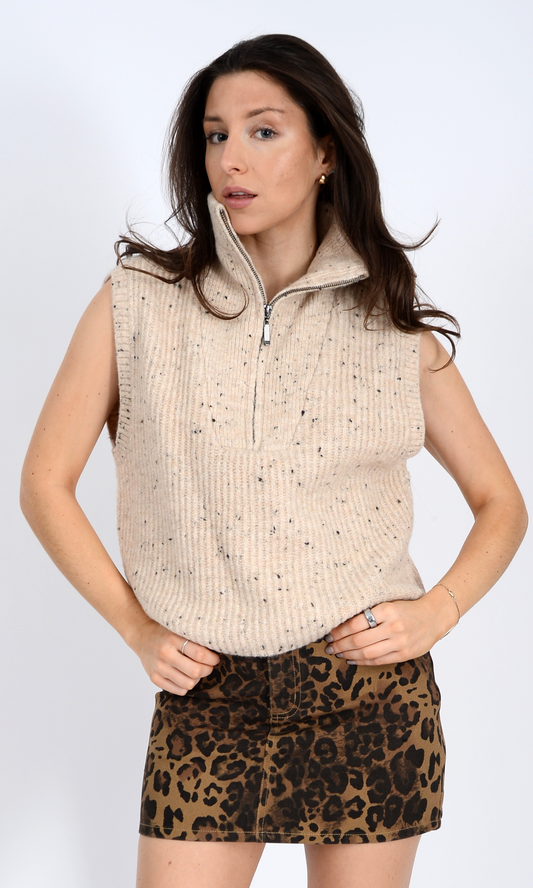 Enid Sleeveless Half-Zip Sweater Vest