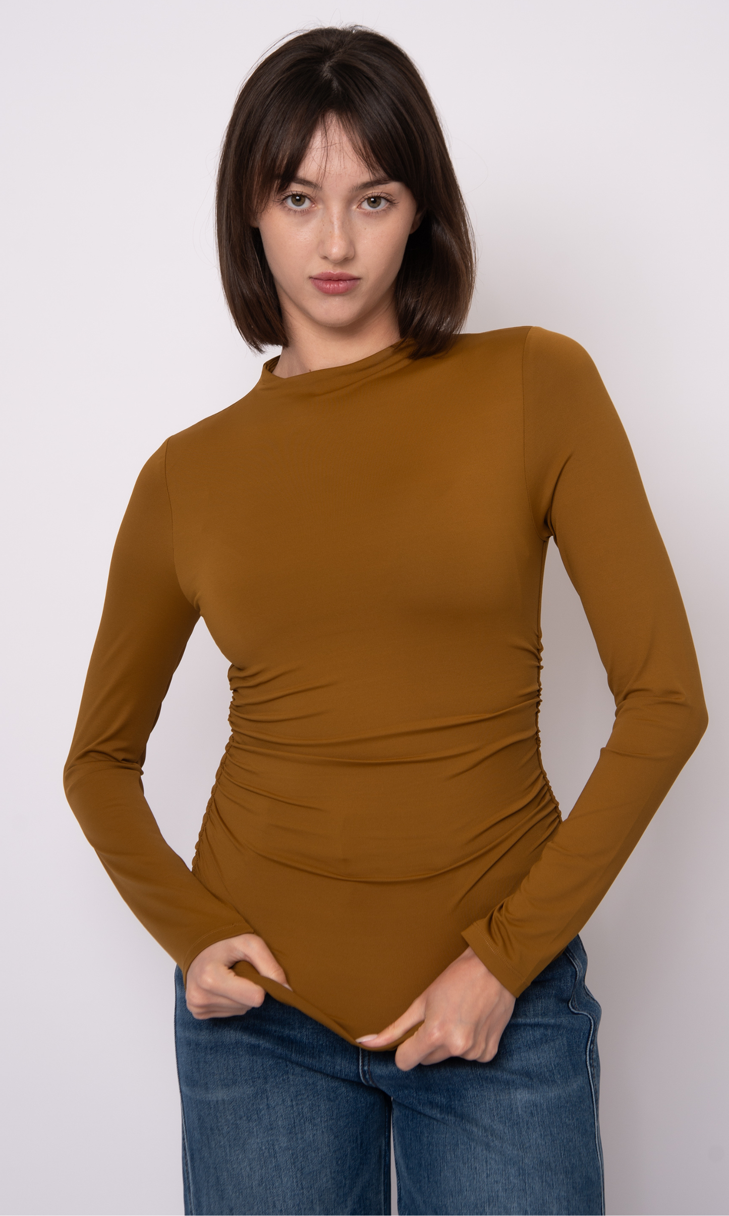 Yve Funnel Neck Ruched Top (Second Skin)