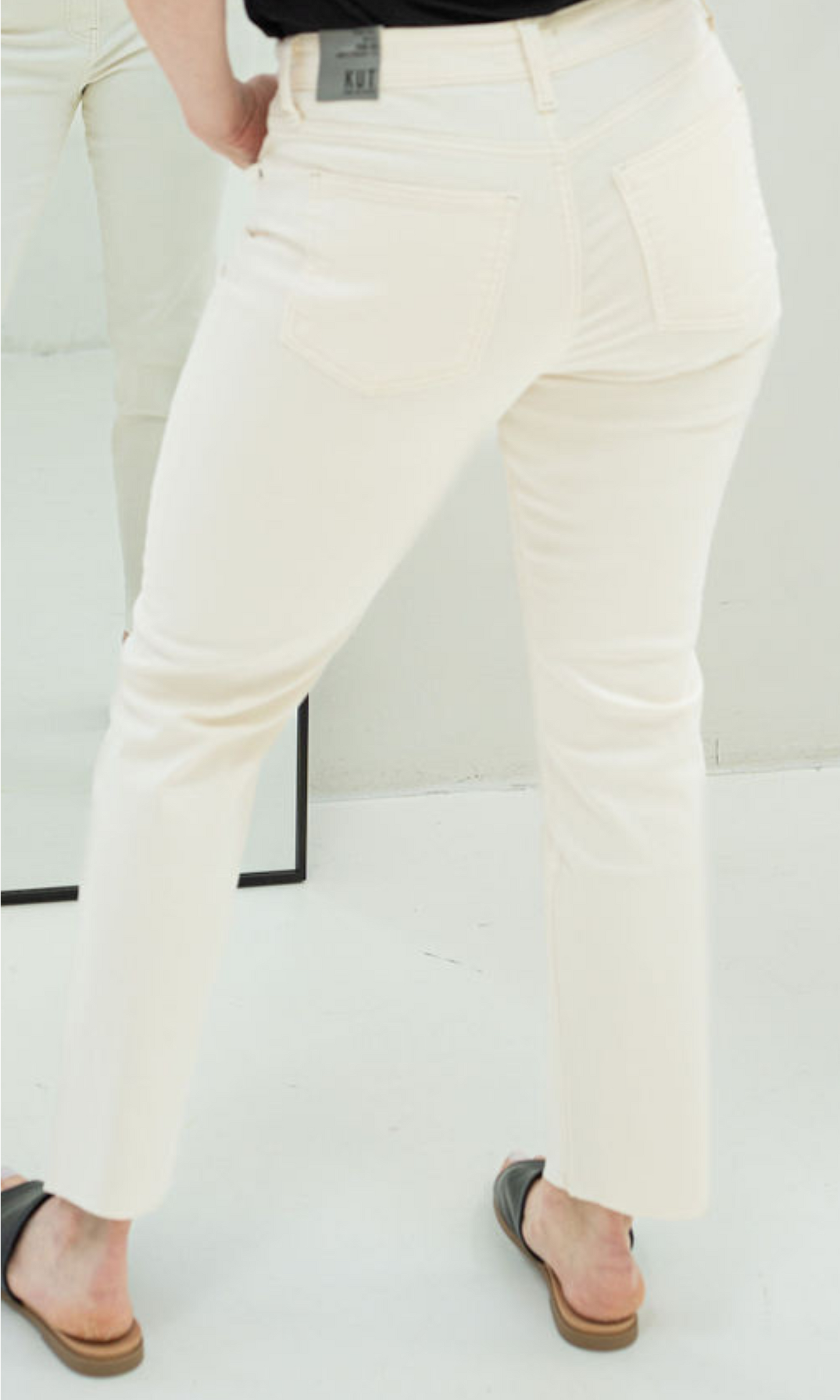 Reese High Rise Fab Ab Ankle Straight Raw Hem - Ecru