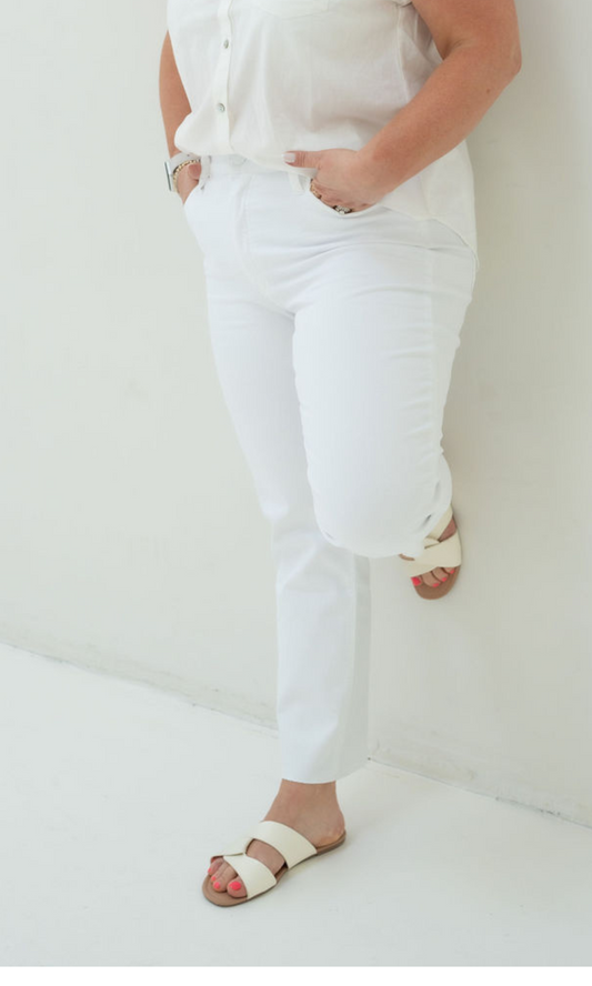 Rachael High Rise Fab Ab Mom Jean Raw Hem - Optic White