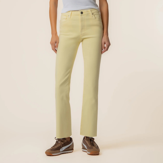 Kelsey High Rise Ankle Flare w/ Raw Hem - Pastel Yellow