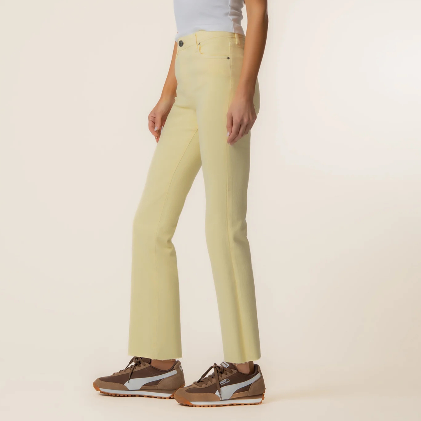 Kelsey High Rise Ankle Flare w/ Raw Hem - Pastel Yellow