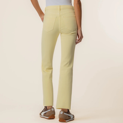 Kelsey High Rise Ankle Flare w/ Raw Hem - Pastel Yellow