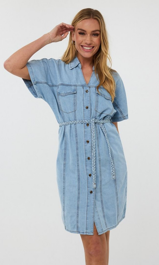 Chambray Dress With Braid