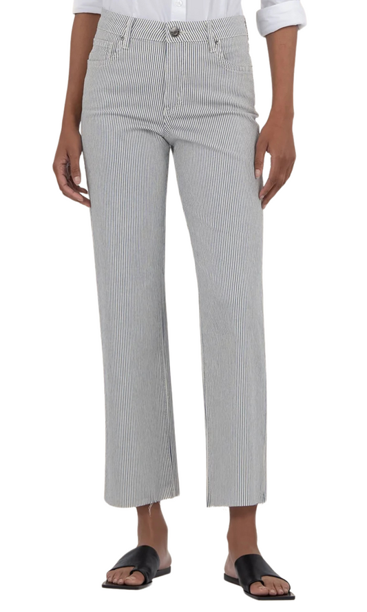 Charlotte High Rise Wide Leg Raw Hem - Railroad Stripe
