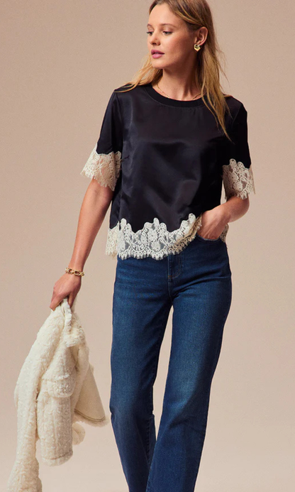 One Of A Kind Satin Lace Top