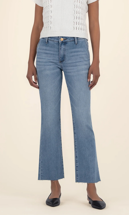 Kelsey Mid Rise Fab Ab Ankle Flare With Raw Hem & Slashed Pockets