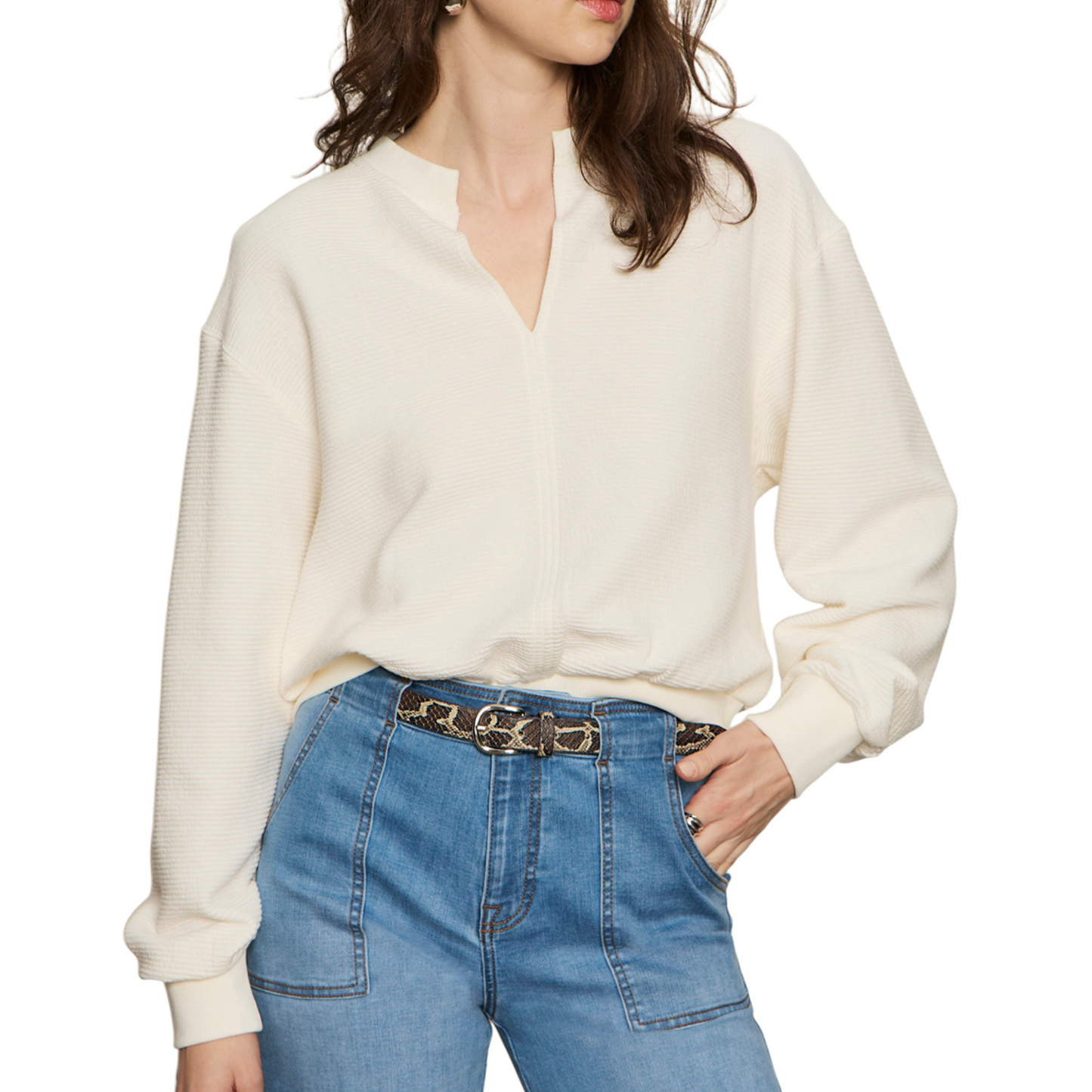 Split Neck Ribbed Top