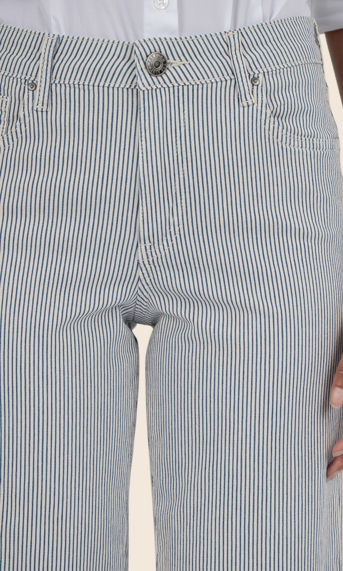 Charlotte High Rise Wide Leg Raw Hem - Railroad Stripe