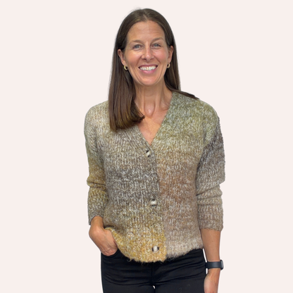 Smiley Ombre Fuzzy Knit Cardi