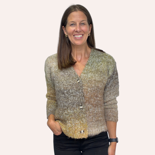 Smiley Ombre Fuzzy Knit Cardi