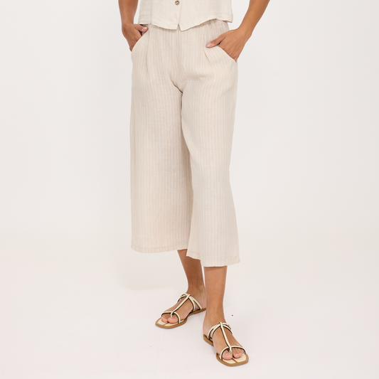 Pinstriped Cropped Linen Pant