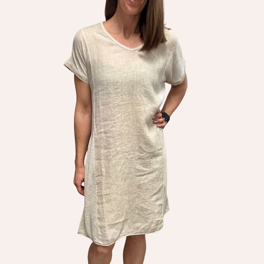 Linen Dress w/ Viscose Woven Back