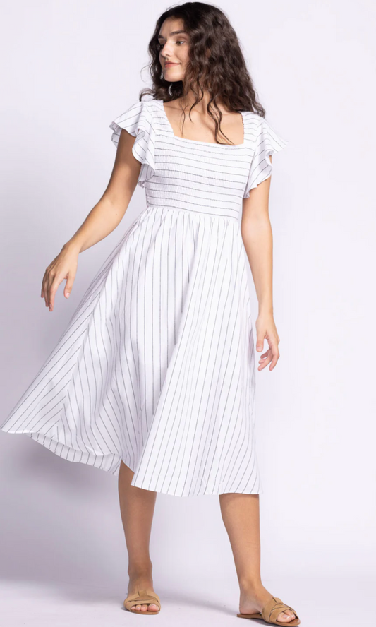 Camille Dress - White Stripe