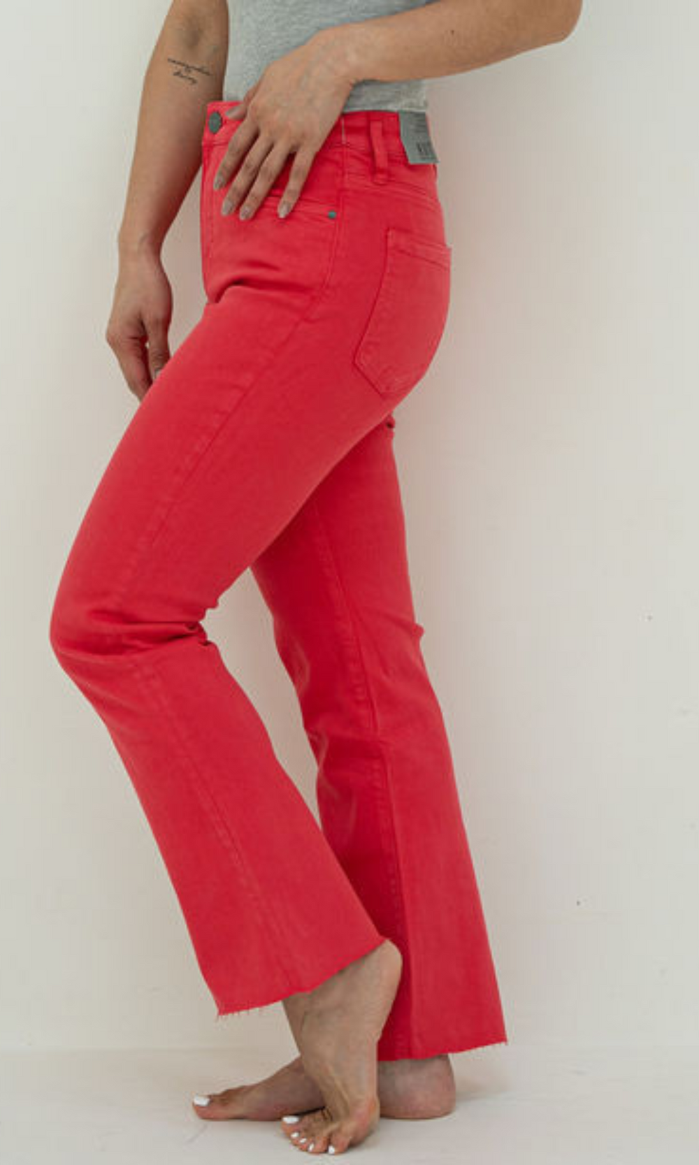 Kelsey High Rise Fab Ab Ankle Flare With Raw Hem - Strawberry