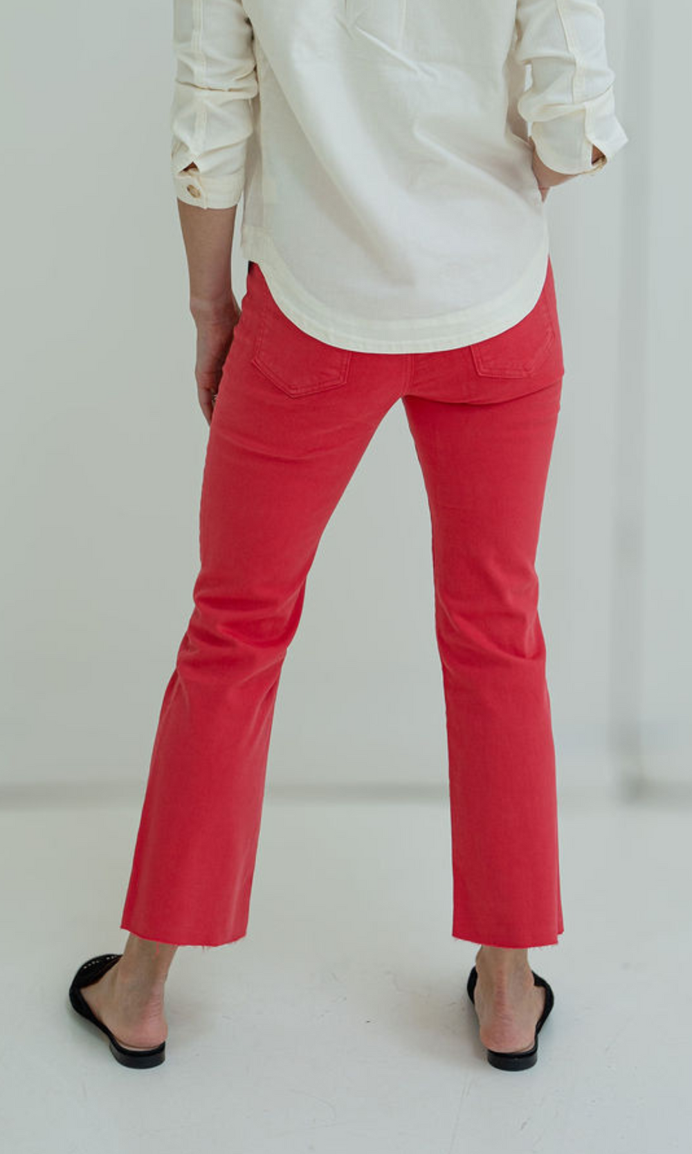 Kelsey High Rise Fab Ab Ankle Flare With Raw Hem - Strawberry