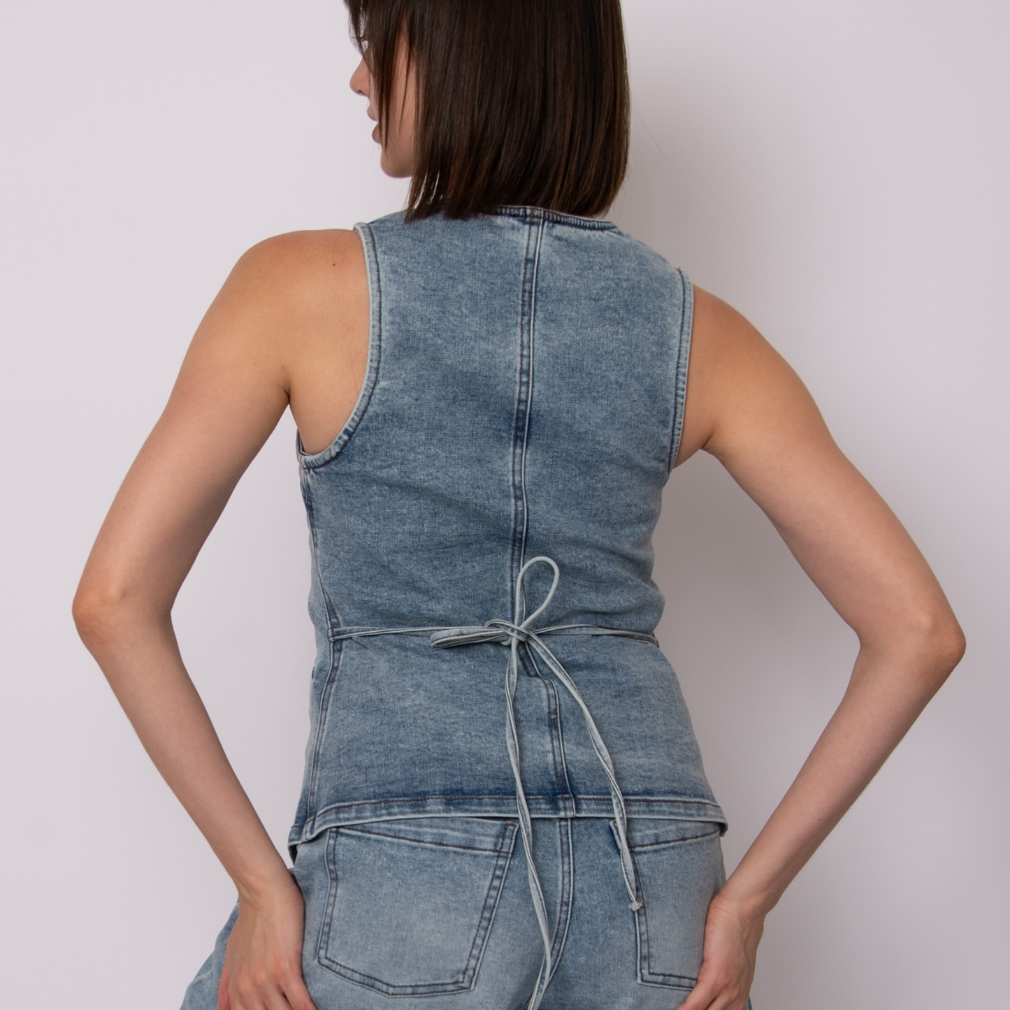 Vesta Stretch Denim Button Up Vest