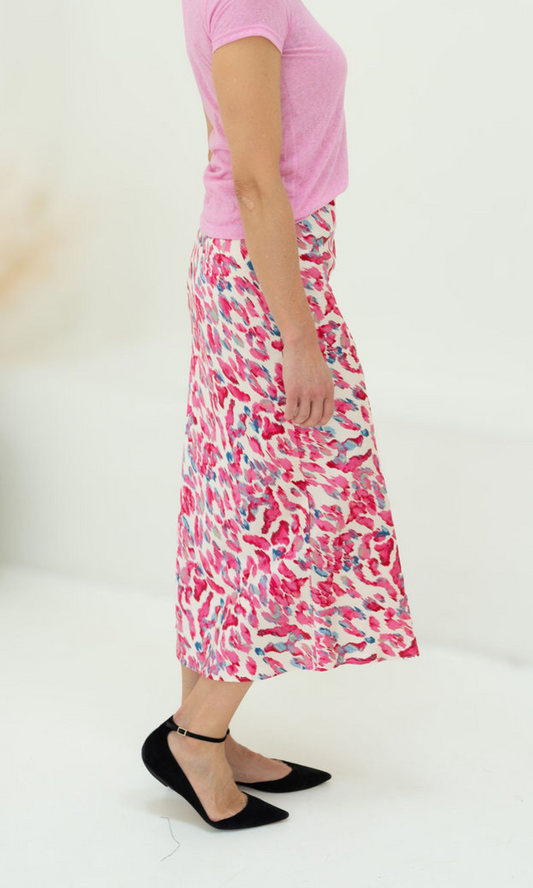 Pink Leopard Satin Skirt