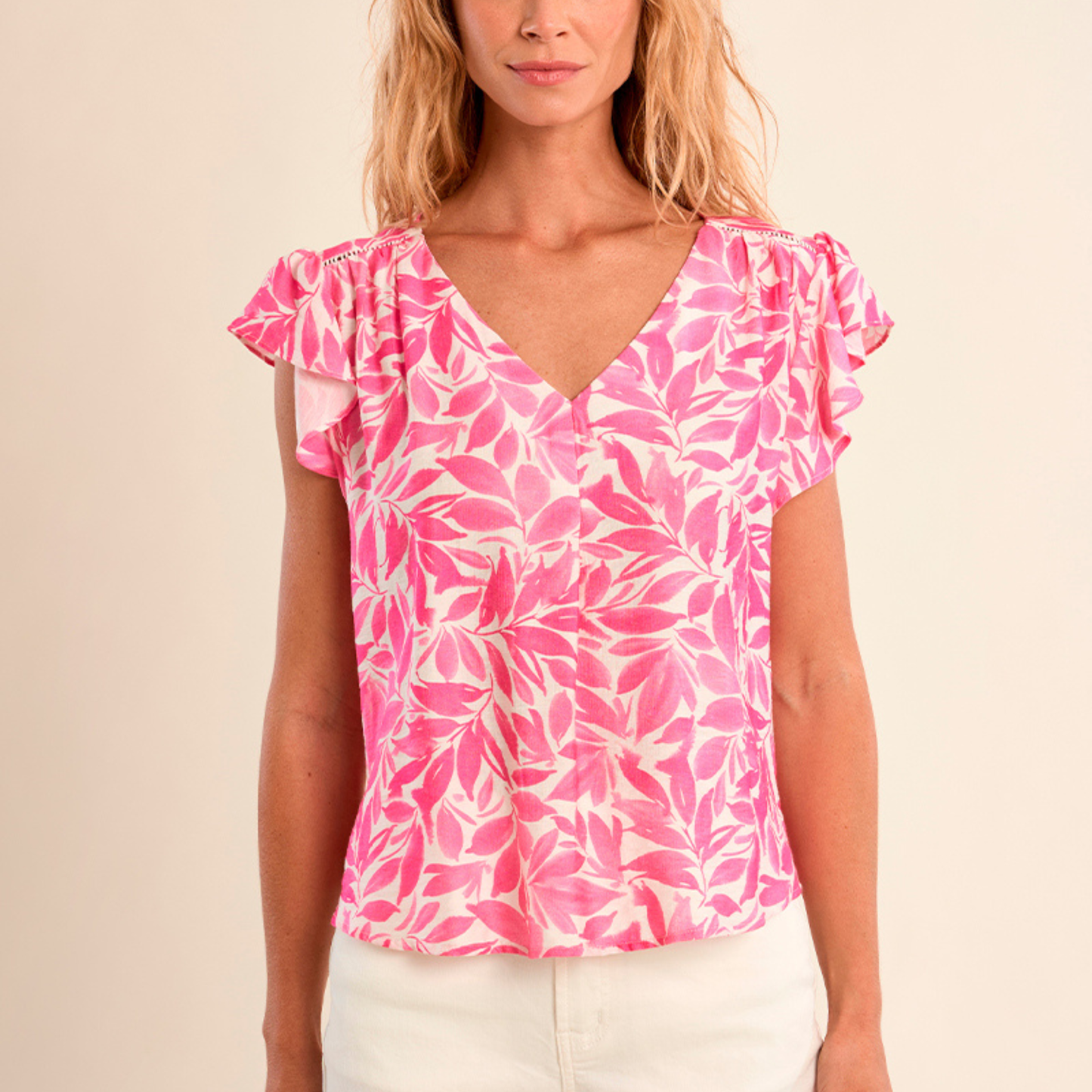 Pink Leaf Flutter Top